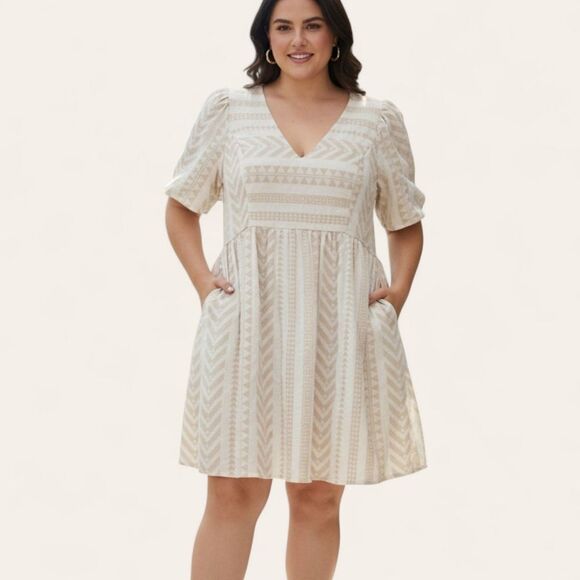 Old Navy Dresses & Skirts - Old Navy Jacquard Mini Swing Dress Pockets Pullover Size 2X Neutral XXL